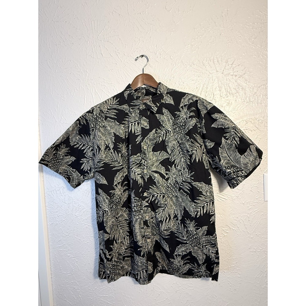 Cooke Street Men's XL Black Cream Pineapple Tropical Hawaiian Shirt Cotton